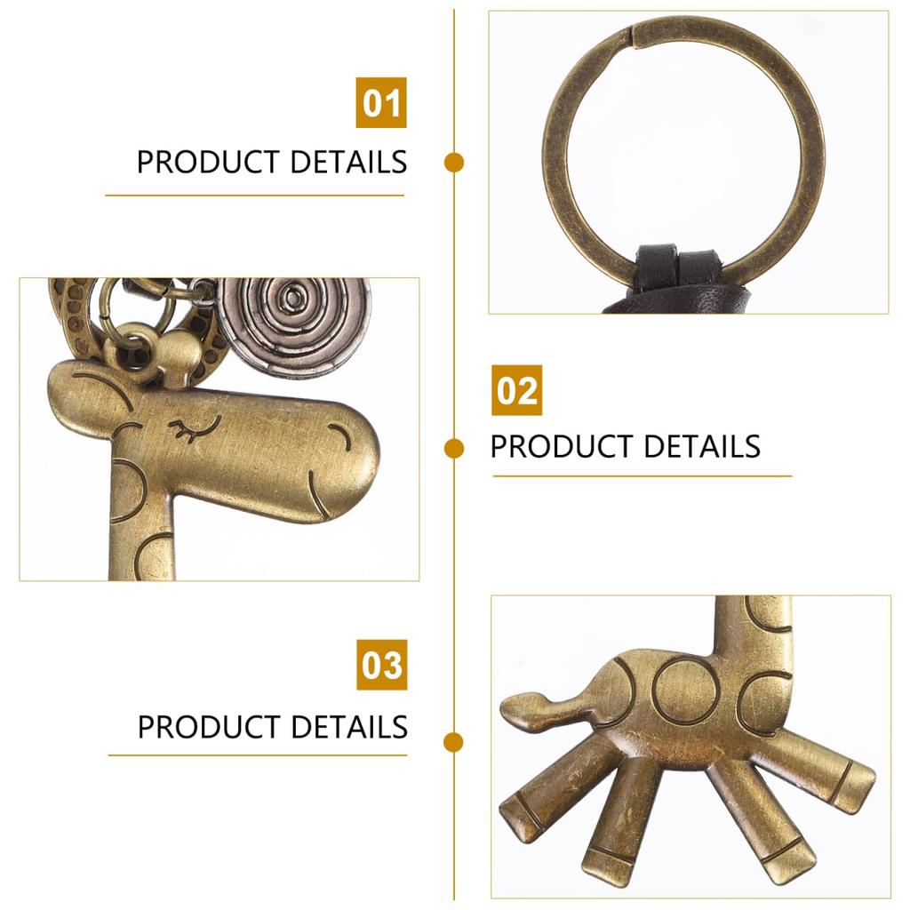 WOFASHPURET Giraffe Genuine Leather Keychain Set of 2, Bag Charm, Key Ring, Leather, Animal Design, Cute, Stylish, Key, Car, Smart Key, Strap,