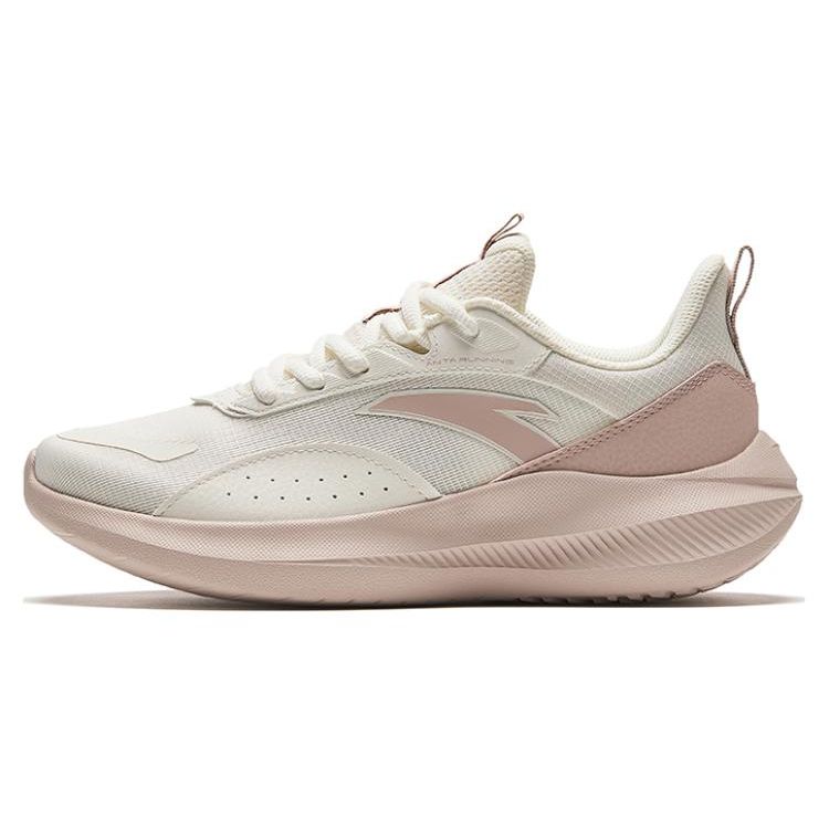 Anta Liuyun Lightweight Breathable Soft Sole Casual Running Shoes Ivory White Pink For Women 922345512-6