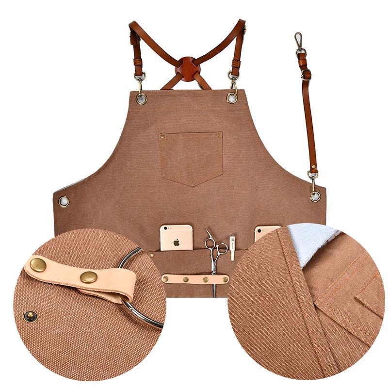 Custom Cross-Back Canvas Apron for Nail Technicians, Barbers, Florists, and Milk Tea Shops