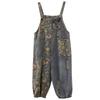 Salopette Jeans Casual Larghi Taglie Forti Donna Primavera Autunno Stampa Floreale Denim Salopette Gamba Larga Salopette Bretelle Pantaloni Ampi