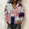 Women's Long Sleeve Patchwork Print Hoodie with for Casual Wear