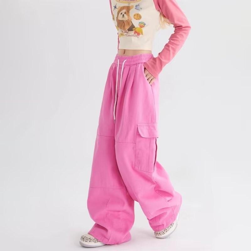 Unisex Dopamine Cargo Pants: Street Jazz Dance, Wide-Leg, Drawstring Trousers 4XL розовый