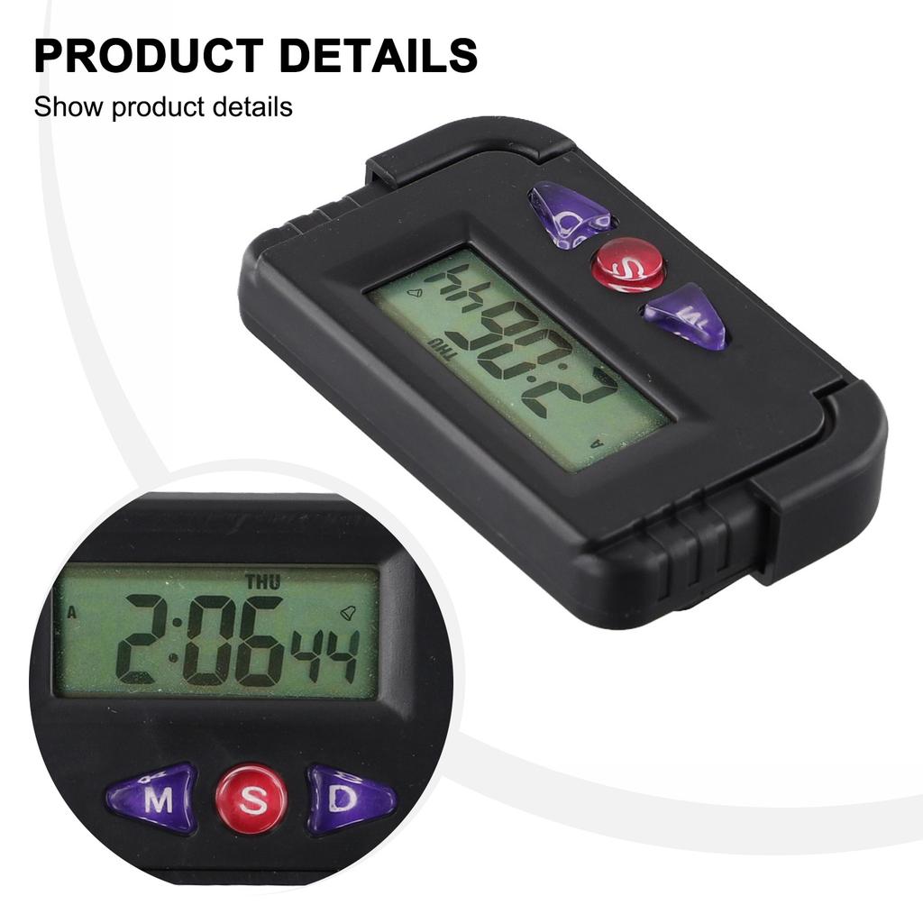 Table Clock Alarm Clock Compact Black ABS Plastic Car Clock Reliable Date And Timer Function Calendar 12 Hours