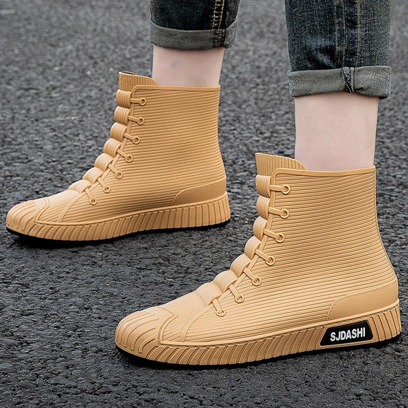 Modische Herren-Regenstiefel, Gummi-Gummistiefel, zum Reinschlüpfen bis zur Mitte der Wade, wasserdichte Arbeitsstiefel, Komfort, rote, rutschfeste Angelschuhe für Herren