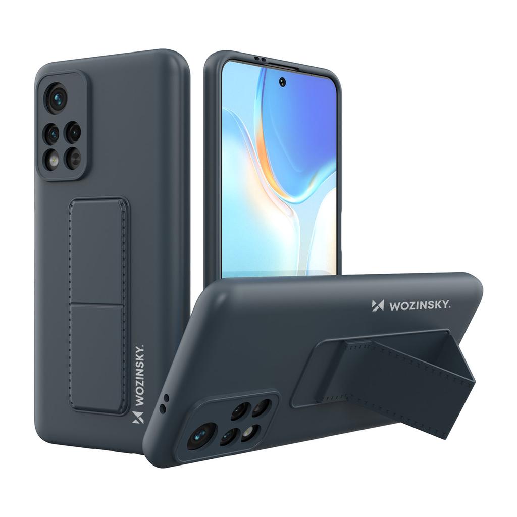 Wozinsky Kickstand Case Silikonowe Etui Z Podstawką Etui Xiaomi Poco M4 Pro 5G Granatowe