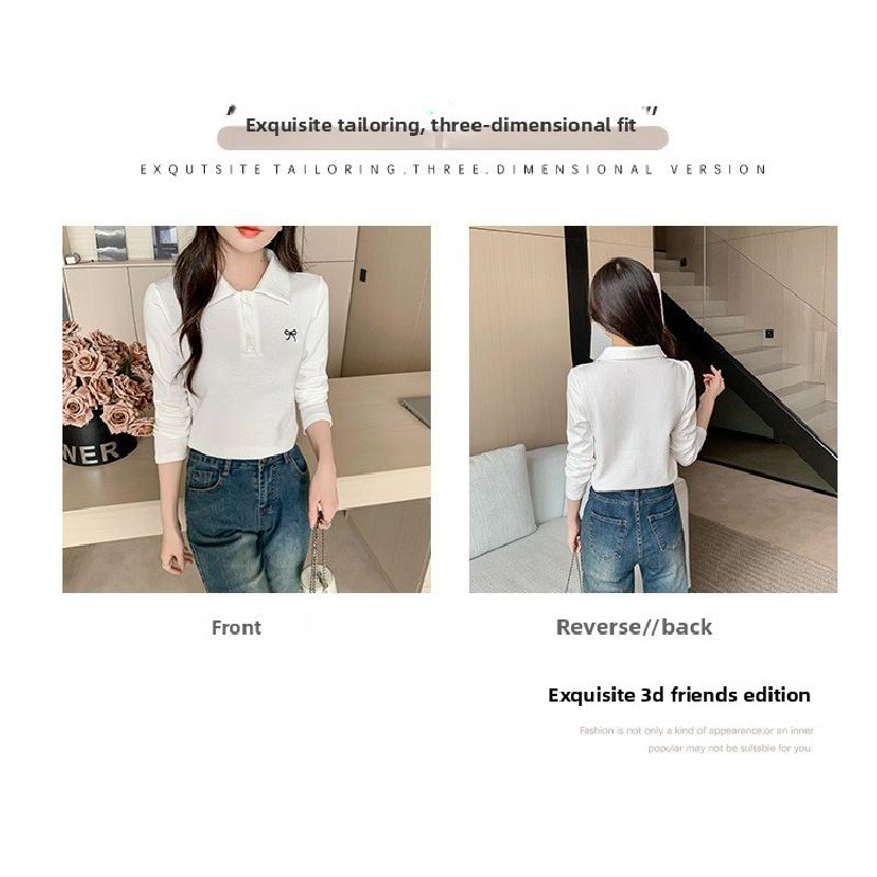 POLO shirt, spring and autumn 2026 new model, base shirt with bow embroidery, women's slim-fit t-shirt