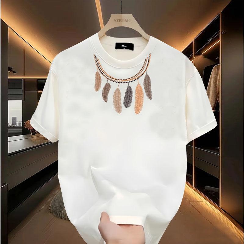 Simple Trendy Brand Men Short-sleeved T-shirt Summer Internet Celebrity Print Loose Round Neck Light Luxury Versatile Trendy