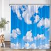 Blauer Himmel natürlicher Duschvorhang weiße Wolken Badezimmer dekorativer Duschvorhang mit Haken Polyester Heimdekoration Badewanne