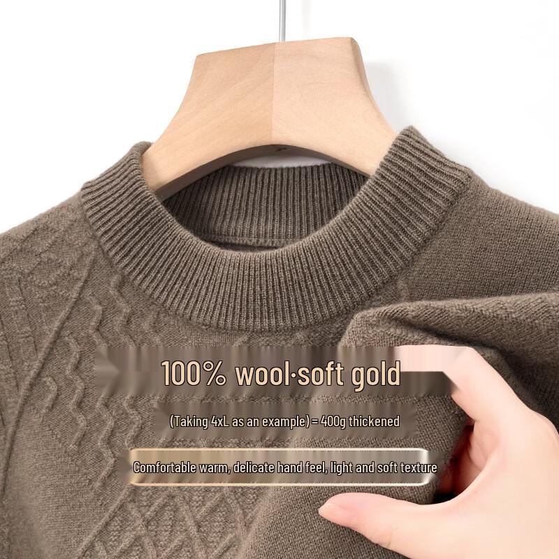 Hengyuanxiang Men's Pure Wool High-Neck Pullover Sweater
