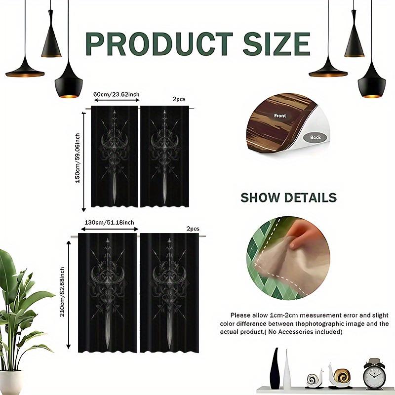 Set Of 2 Curtains Dark Sword Print Polyester Top Bedroom Office Living Room Home Decor Light Blocking Made Great Window Treatment