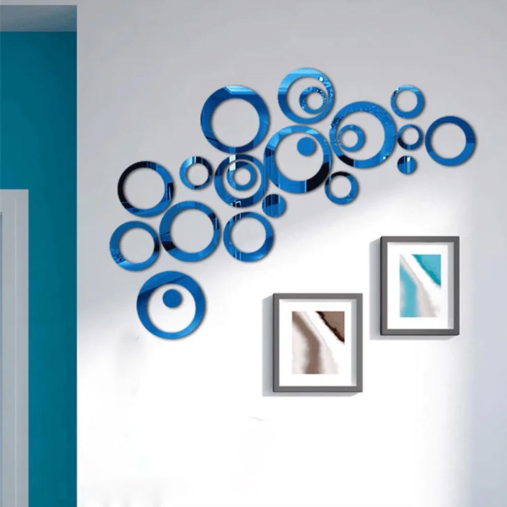 Set of 24 Round Acrylic Mirror Wall Stickers for Living Room or Bedroom Decoration