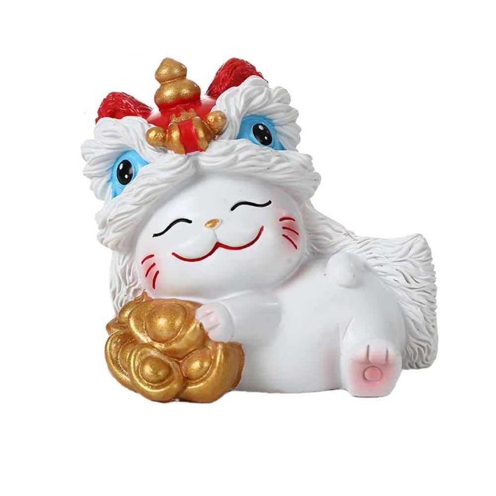 Kawaii Lucky Cat Sculpture Good Fortune New Year Cat Statue Home Decor