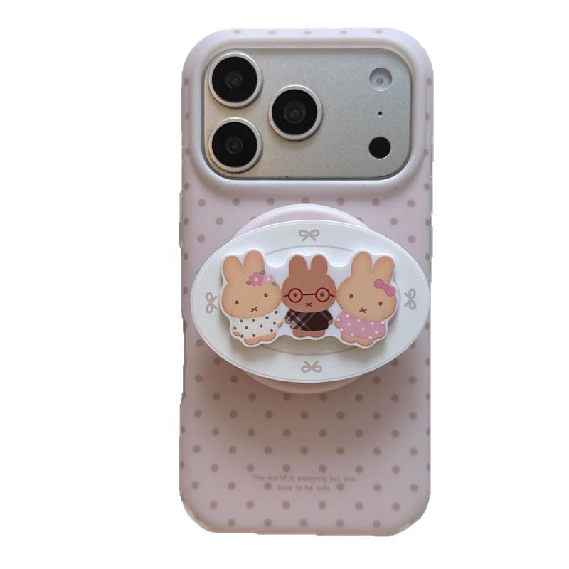 Pink Polka Dot Biscuit Rabbit Suitable for Apple 11promax Mobile Phone Case iPhone11 Holder 11/11 Magnetic Suction 11