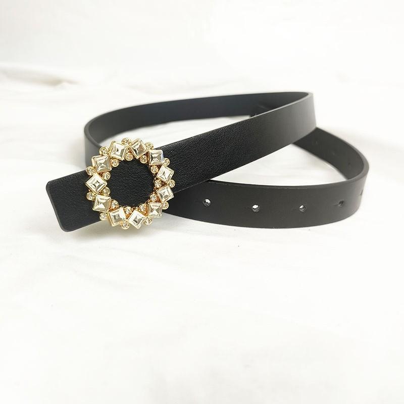 

Women s Fashion Versatile Trend Decorative Suit PUThin Belt Rhinestone Leather Style Jeans Belt Simple Decorative Belt
