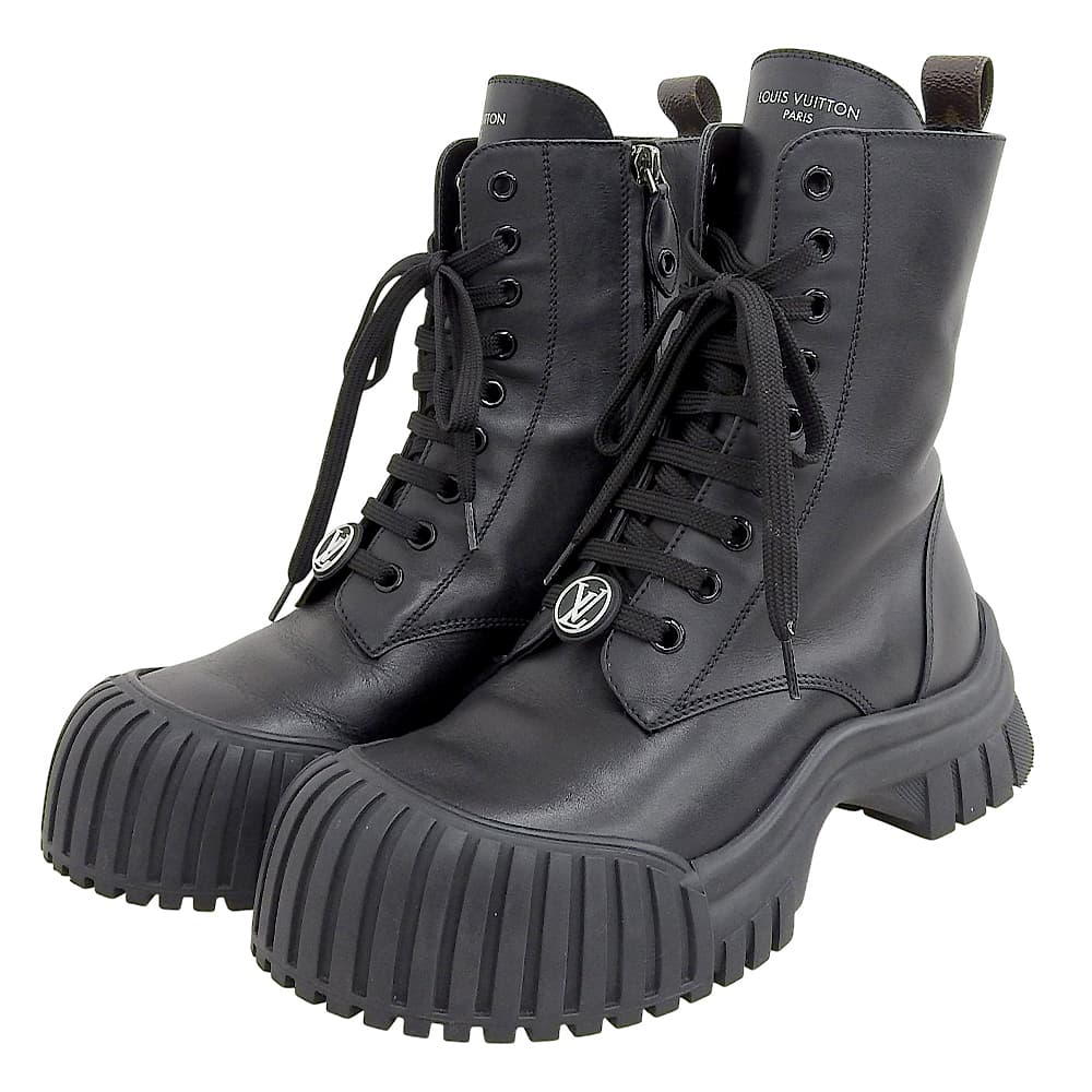 LOUIS VUITTON Ruby Line Calf Leather LV Circle Side Zip Ankle Boots Women's Black Size 36 Made in 2023 SC0223 shoes 36 blackUsed