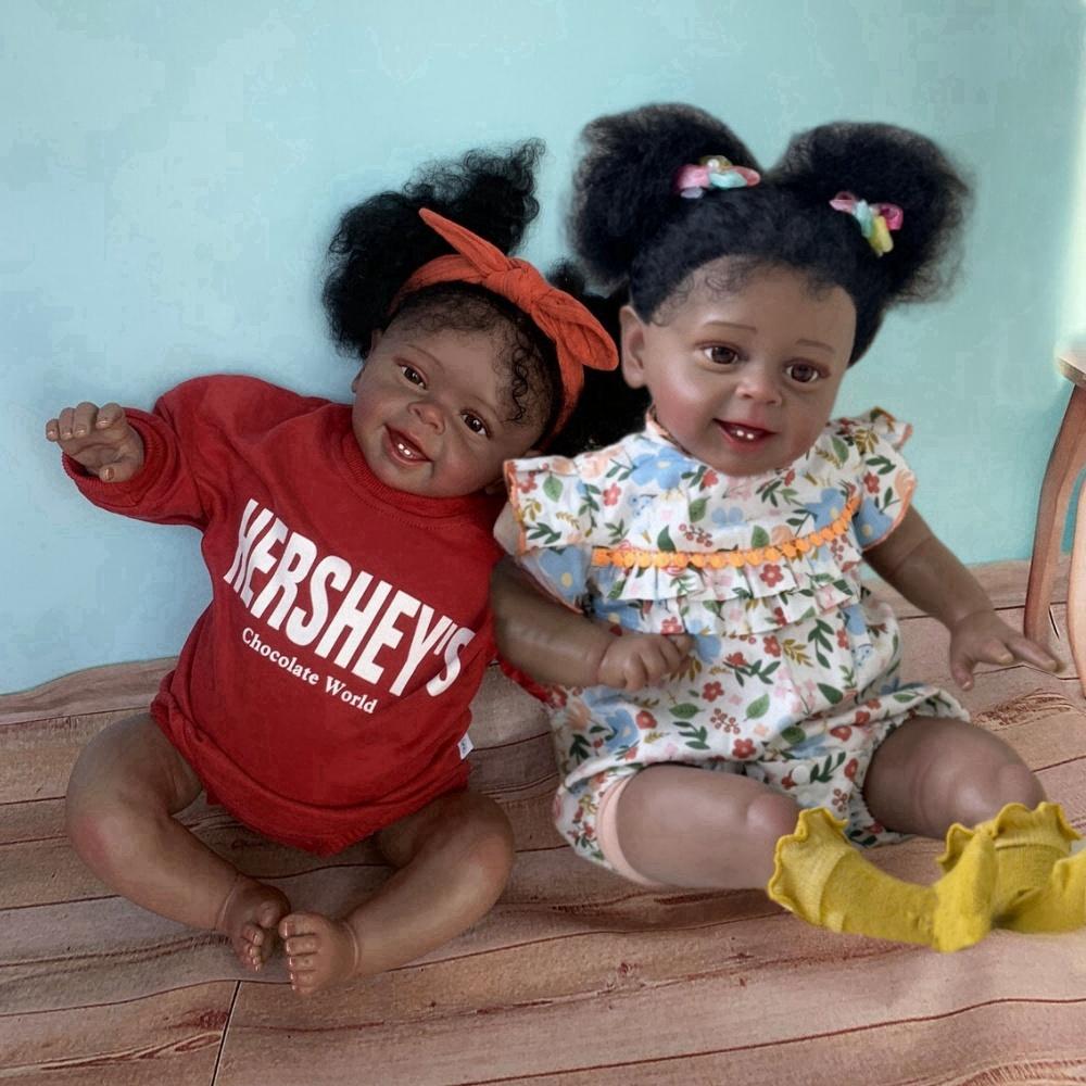 24'' 60cm Cloth Body Reborn Dolls YANNIK Handmade Rooted Exploding Hair Rebirth Doll Cute American Africa Dark Skin Simulation Regenerated Babies Doll