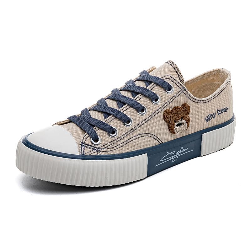 Bear cartoon canvas shoes low-top teenage student men's shoes new trendy versatile soft-soled breathable board shoes