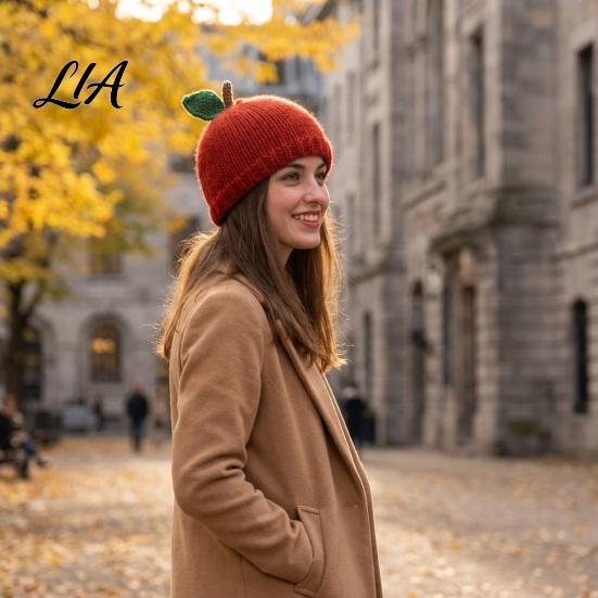 Adorable Fruit Design Beanies Women Knitted Hat, Cute Stretchy Cozy Winter Beanies, Sweet Warm Skull Cap for Girls Cold Weather Elastic Fit Headwear