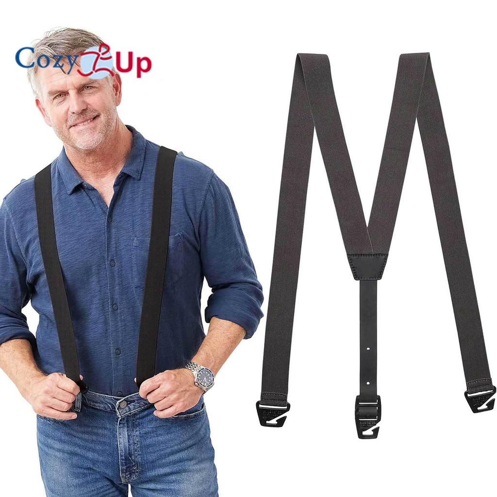 Suspensórios masculinos adultos em forma de Y com 6 clipes em tecido jacquard de couro com alça traseira elástica ajustável com ganchos giratórios e tiras elásticas nas costas em Y