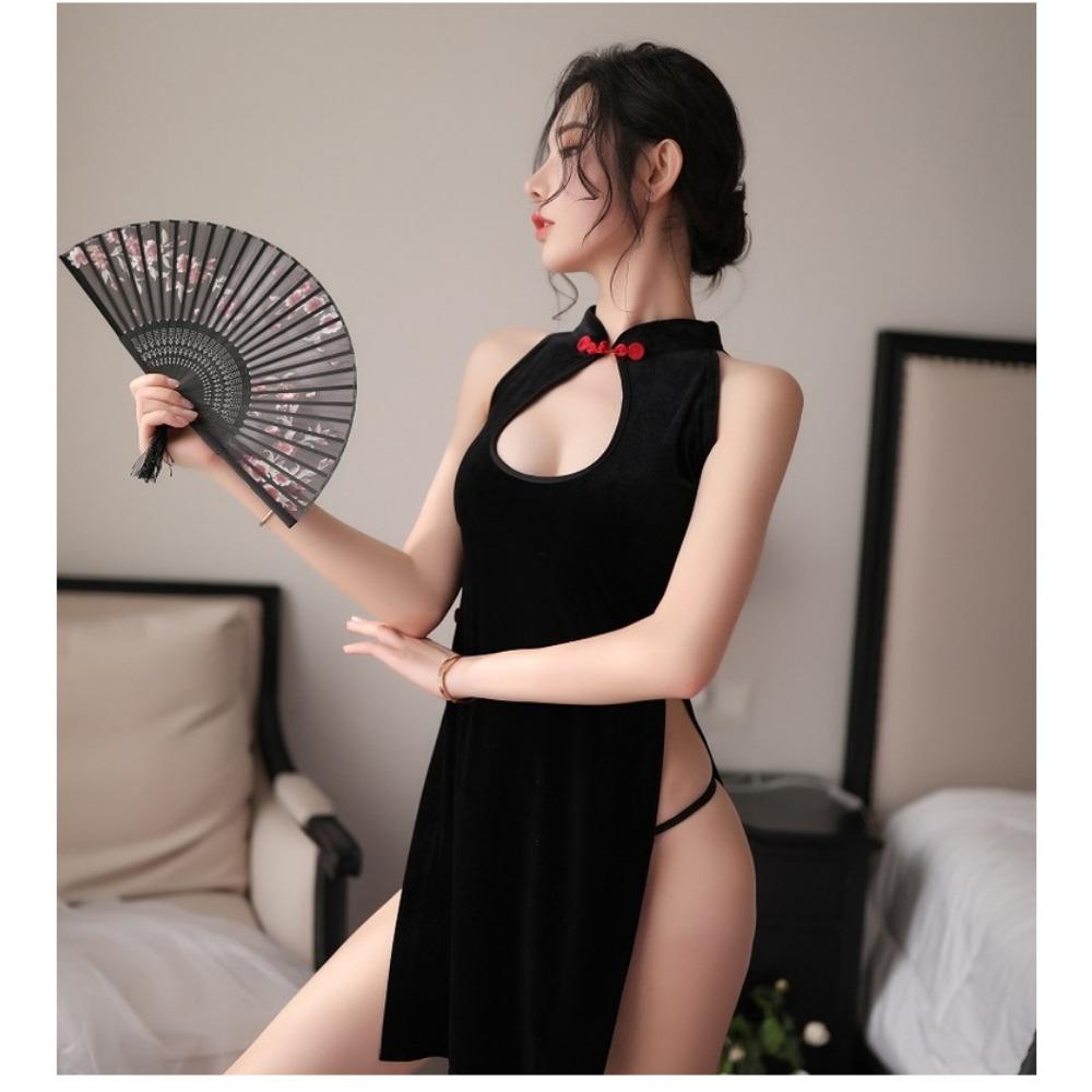 Xiucaisha Sexy Underwear Pajamas Antique Cheongsam Small Breasts Gathered Naked Back Straps Tied Sexy Uniform Seduction Woman