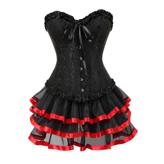 Corset Skirt Set for Women Floral Bustier Corset Top And Tutu Skirt Set Sexy Lace Up Babydoll Costume for Victorian Vintage Style Cosplay Party