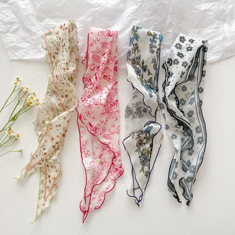 New Korean Version Of Fresh Floral Women's Decorative Triangle Scarf Silk French Countryside Fashion Ins Printed