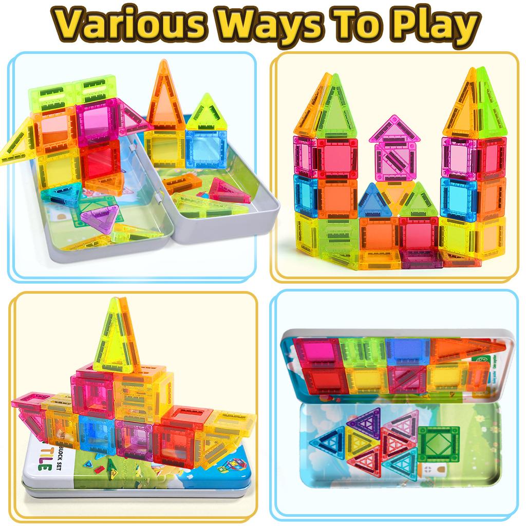 Magnetic Building Blocks Construction Set DIY Montessori Sensory Educational Toy For Boys Girls Kids Gift 26/38PCS With Iron Box
