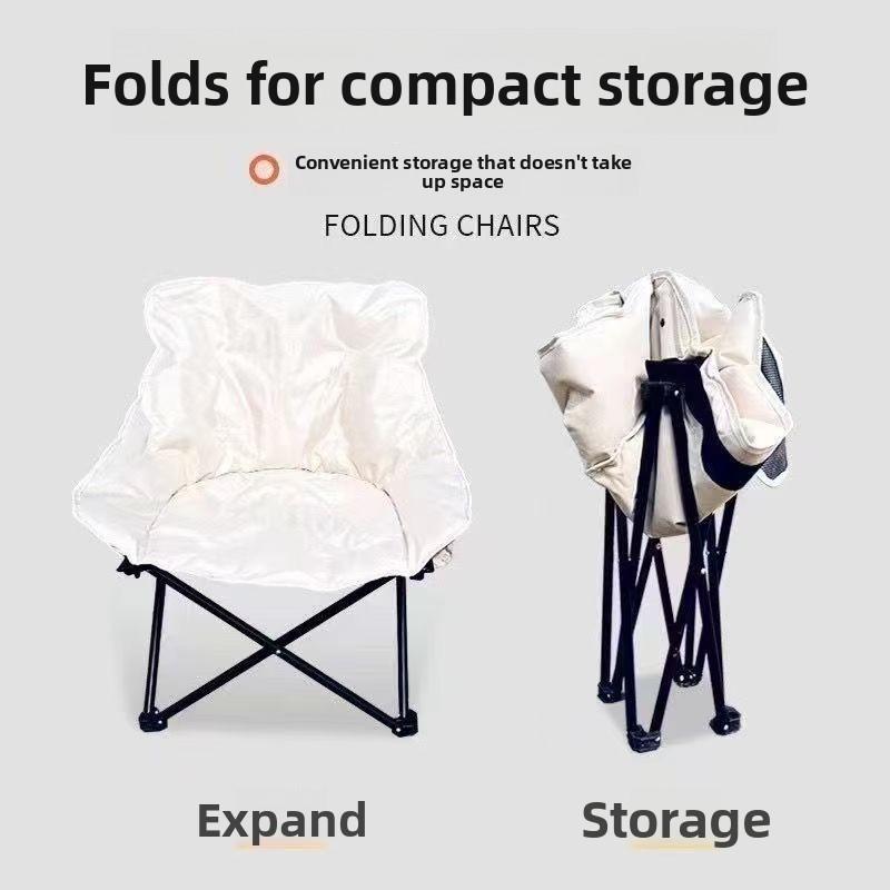 Outdoor folding chair with high backrest, moon chair, portable camping chair, fishing chair, camping recliner