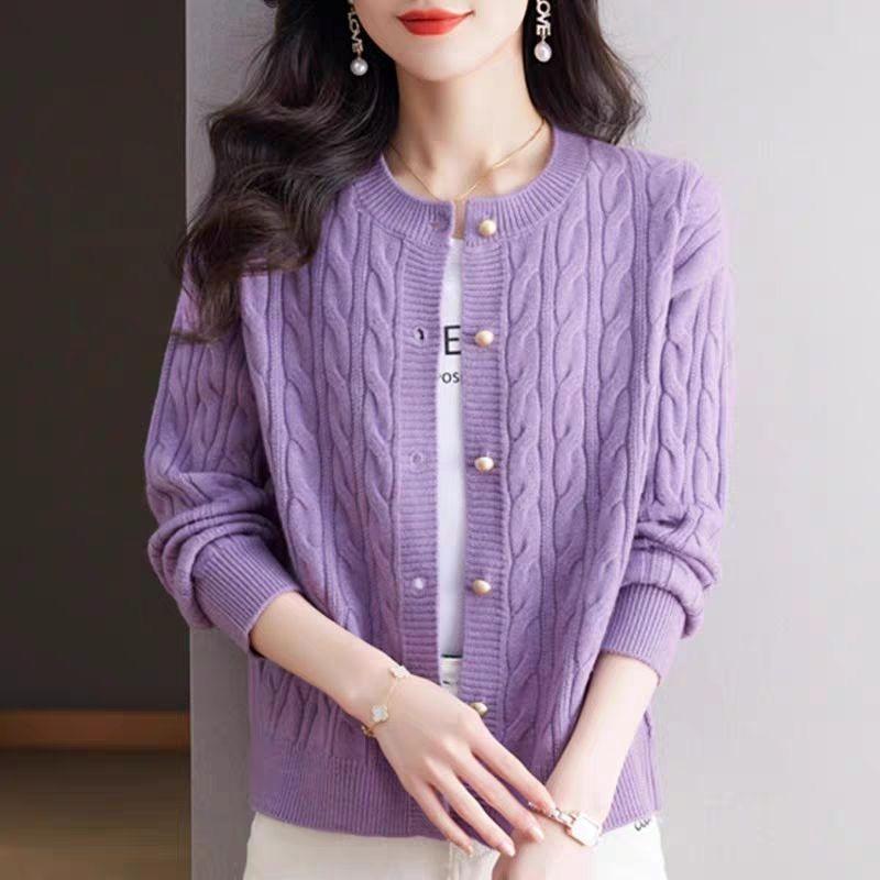 Women's Knitted Sweater Cardigan Short Round Neck Loose Lazy Style Sweater Jacket