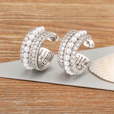 

Nidin Fashion Natural Freshwater Pearls Unique Design Elegant Gold/Silver Color Zircon C Earrings Jewelry Party High-grade Gift срібний