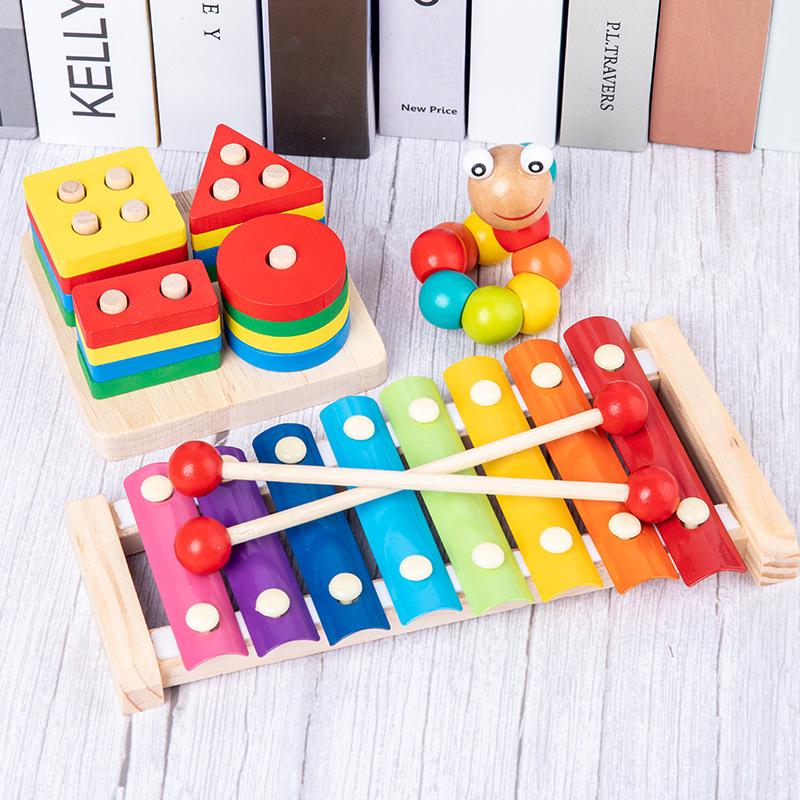 Jouets d'Éducation Précoce Montessori pour les Âges 0-3: Labyrinthe de perles, Enfilage de perles, Blocs à empiler, Pegboard, Ver à tordre, et Piano musical éducatif