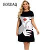 Vestito T-shirt a Maniche Corte da Vacanza Donna Stampa 3D Ampio Taglie Forti Vestiti da Spiaggia