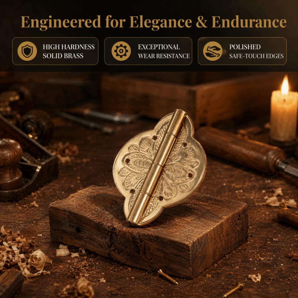2pcs Brass Small Brass Hinge Copper Embossing Folding Hinge Vintage Antique Hinge  Drawer