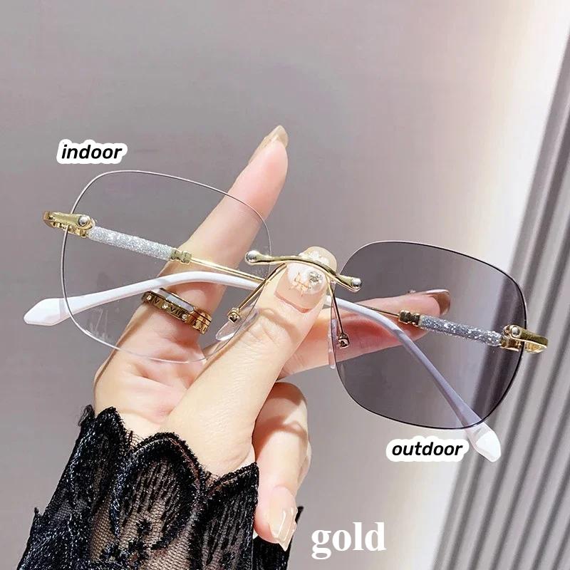 

Квадратные безободковые фотохромные очки для близорукости, модные большие очки для близорукости, готовые оптические очки для близорукости с диоптриями 0