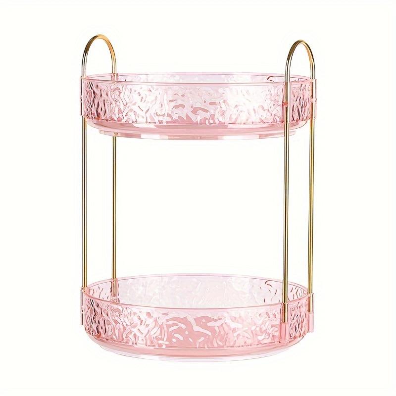 

360° Rotating Makeup Organizer, Large Capacity Cosmetic Storage Box with Golden Bracket & Clear Tray.Save Space on Your Dresser! 1 рожевий