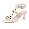 Fashion Square Toe Open Toe Stiletto Sandals Spring and Summer New Sexy Big Rivet One Buckle Non-slip Wear-resistant High Heels
