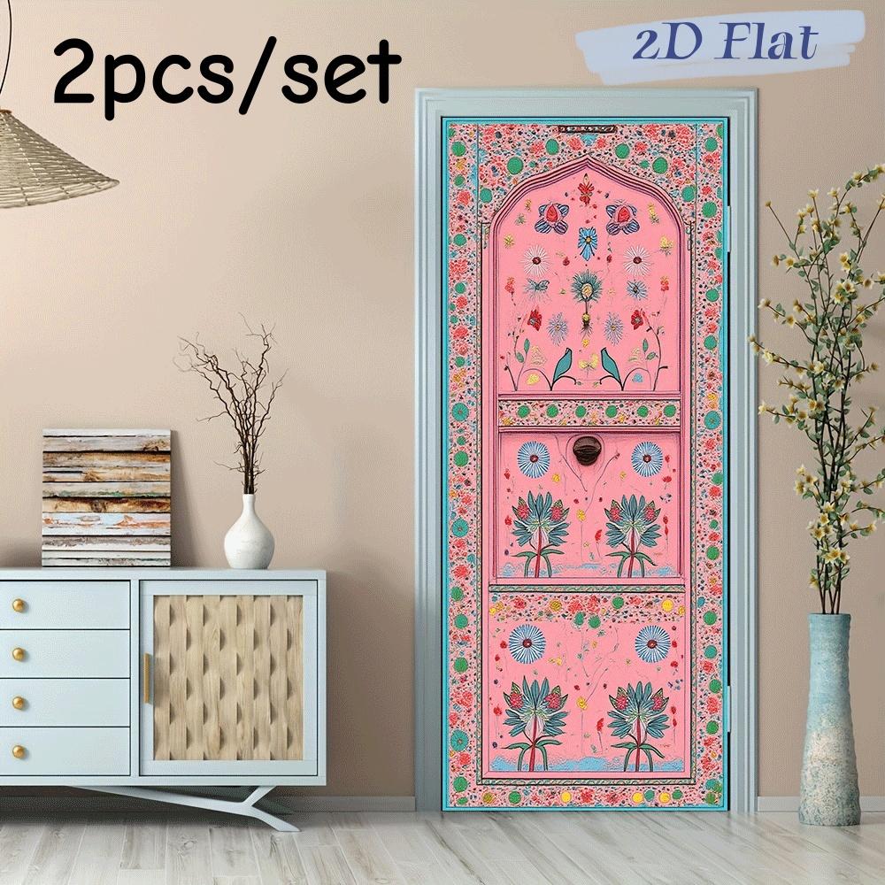 

2pcs Indian style decorative door wall stickers, living room entrance wall self-adhesive decorative stickers, ethnic style color (as the picture,38.5x200cmx2)