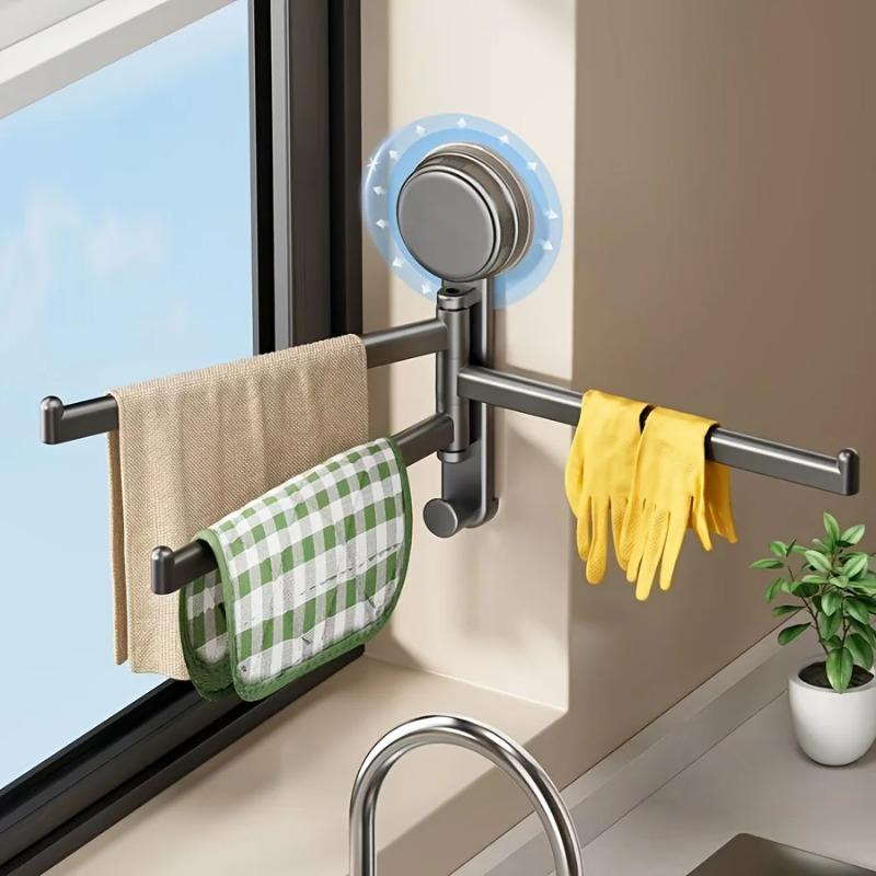 Towel Rack No Drill Suction Cup 3 Bar Wall Mounted Towel Hanger Strong Bathroom Kitchen Space Organizer Hanging Towel Rack