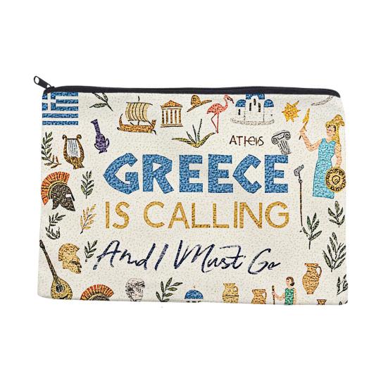 Storage Bag, Greek Style Pattern Printed, with Smooth Zipper Toiletry Bag, Wear-Resistant Splash-Proof Makeup Bag, for Outdoor Travel Use