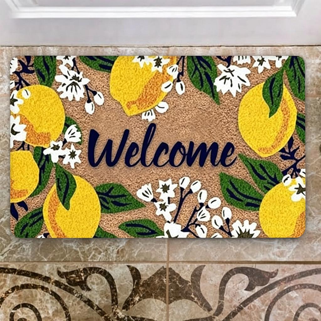 Lemon Print Welcome Doormat Absorbent & Non-Slip Washable Entryway Rug Soft & Comfortable for Front Door Bathroom Kitchen