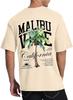 Mens Graphic T-Shirts Short Sleeve Malibu Vibe Palm Tree Print Top 100% Cotton Casual California Tees for Men