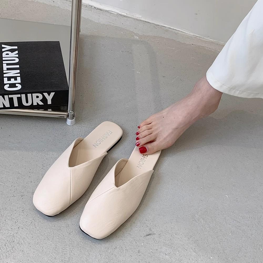 Frühlings neue flache Tasche Kopf Hausschuhe lässige einzelne Schuhe Temperament faul halb angezogen