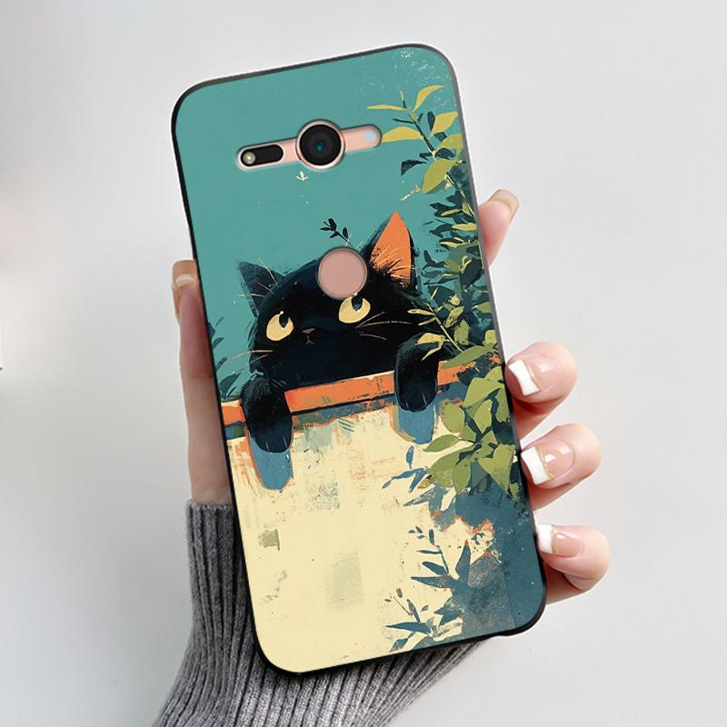 Per Sony Xperia XZ2 Compact H8324 H8314 Custodia Estetica Moda Gatto Carino Cartone Animato Antiurto Nero Silicone Morbido Sottile Cover Posteriore