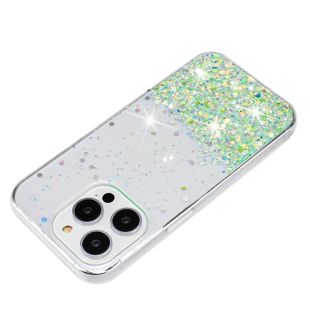 For iPhone 16 Pro Case Sparkle Sequins Luminous Epoxy TPU Phone Cover