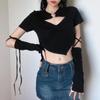 High Street Kurzarm T-shirt Frauen Harajuku Sommer Aushöhlen Schlank Design Ins Koreanische Stil Über Nabel Cropped Top Alle-spiel