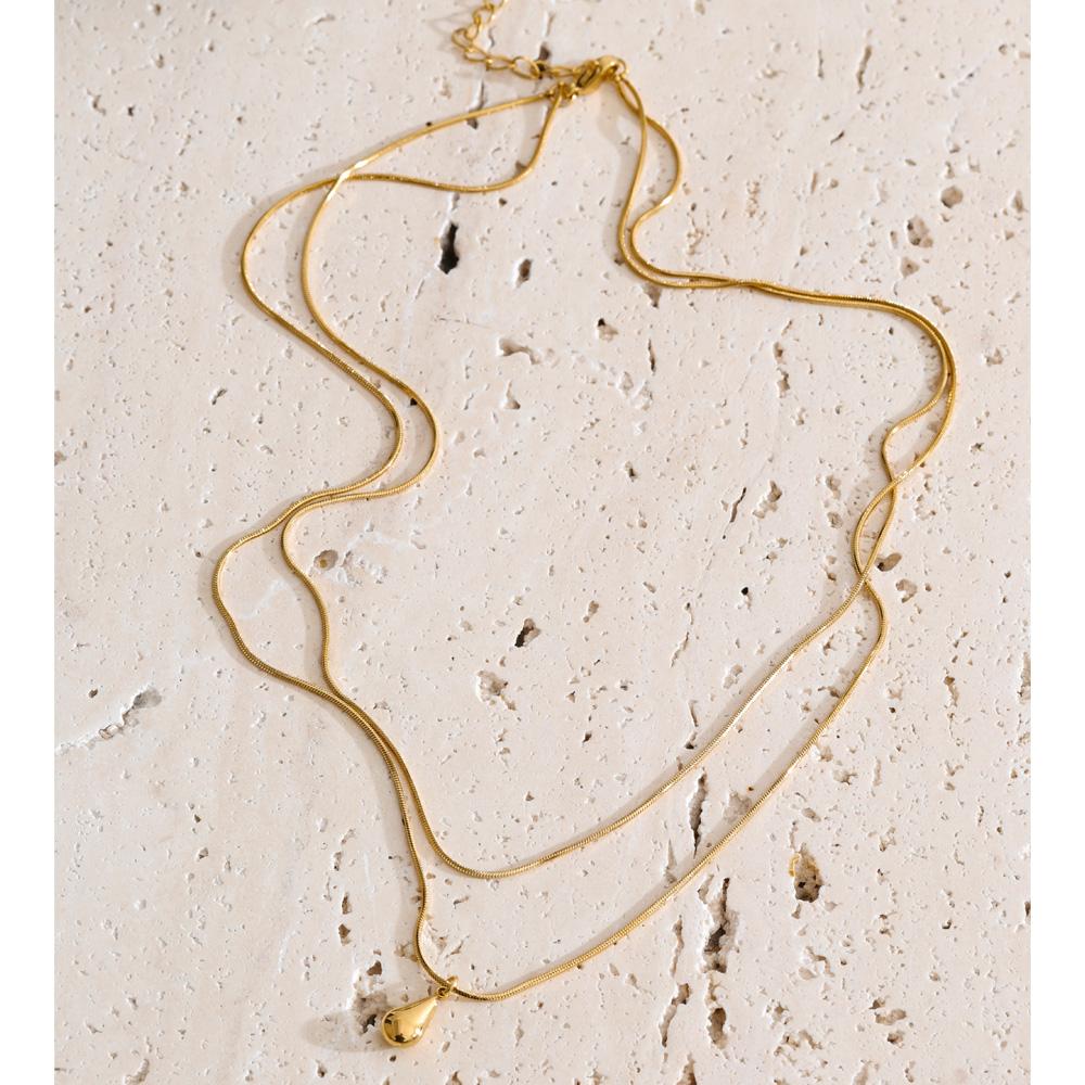 Yhpup Stainless Steel Double-Layer Chain Chic Pendant Drop Necklace 2026 Fashion Stain Less Metal Charm Casual Daily Jewelry