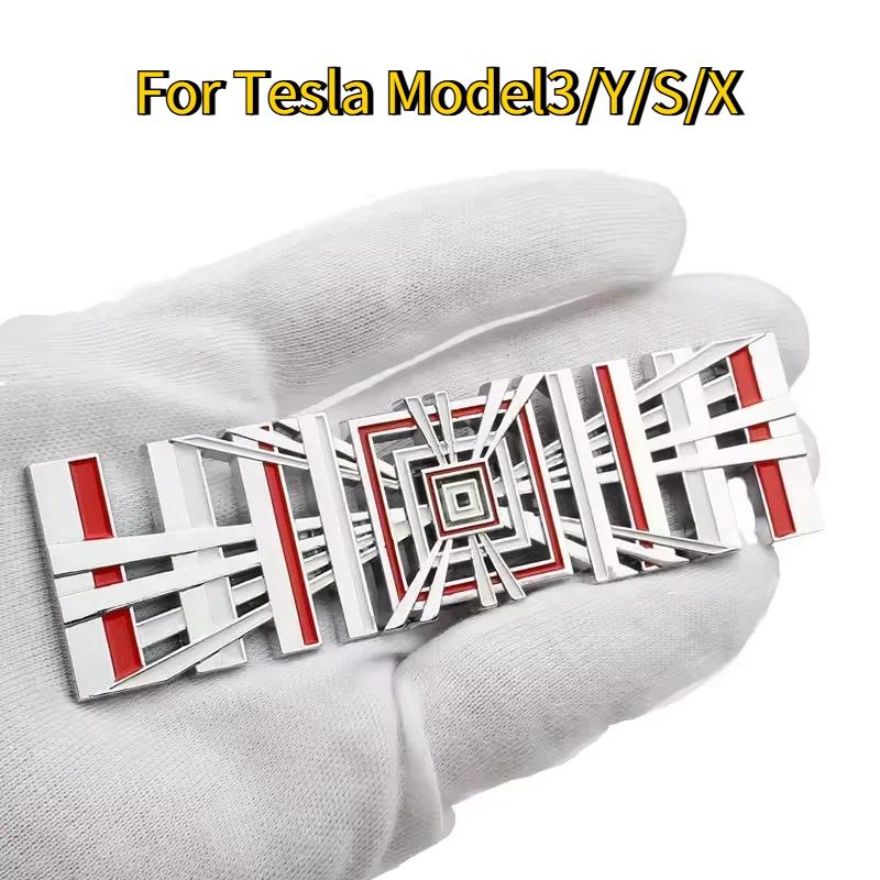 Karomuster für Tesla Model 3 Y S X Heckklappe Kofferraum 3D Zinklegierung Fahrzeugemblem PLAID Abzeichen Kreative Dekorationsaufkleber
