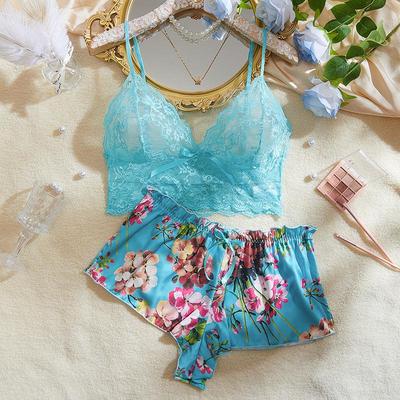 Europäisches und amerikanisches Spitzen-Dessous-Set: Sheer Temptation Zweiteiliger BH & Shorts