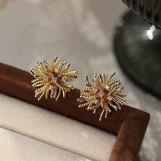 1 Pair Dandelion Shape Stud Earrings for Women, Tiny Flower Rhinestone Earrings, Minimalist Jewelry Gifts