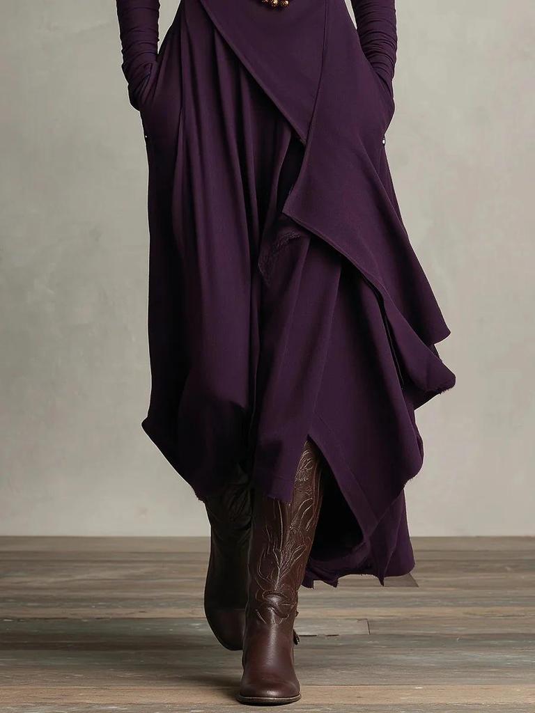 2025 European Women's Solid Color Long Sleeve Turtleneck Maxi Dress